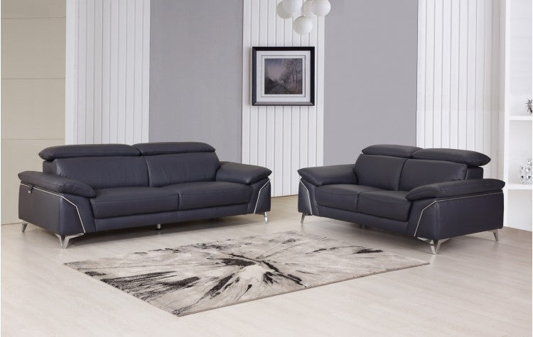 727 DivanItalia Navy Sofa and Loveseat Set – Top Grain Italian LeatherModel:  727-NAVY-2PC