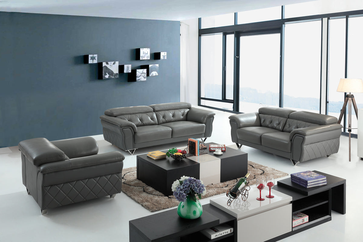 Divani Casa Perry Modern Grey Leather Sofa Set Model VGBNS-9199-GRY