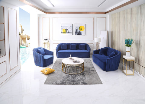Divani Casa Palomar Modern Blue Velvet & Brass Sofa Model VGVCS1811-BLU-SOFA