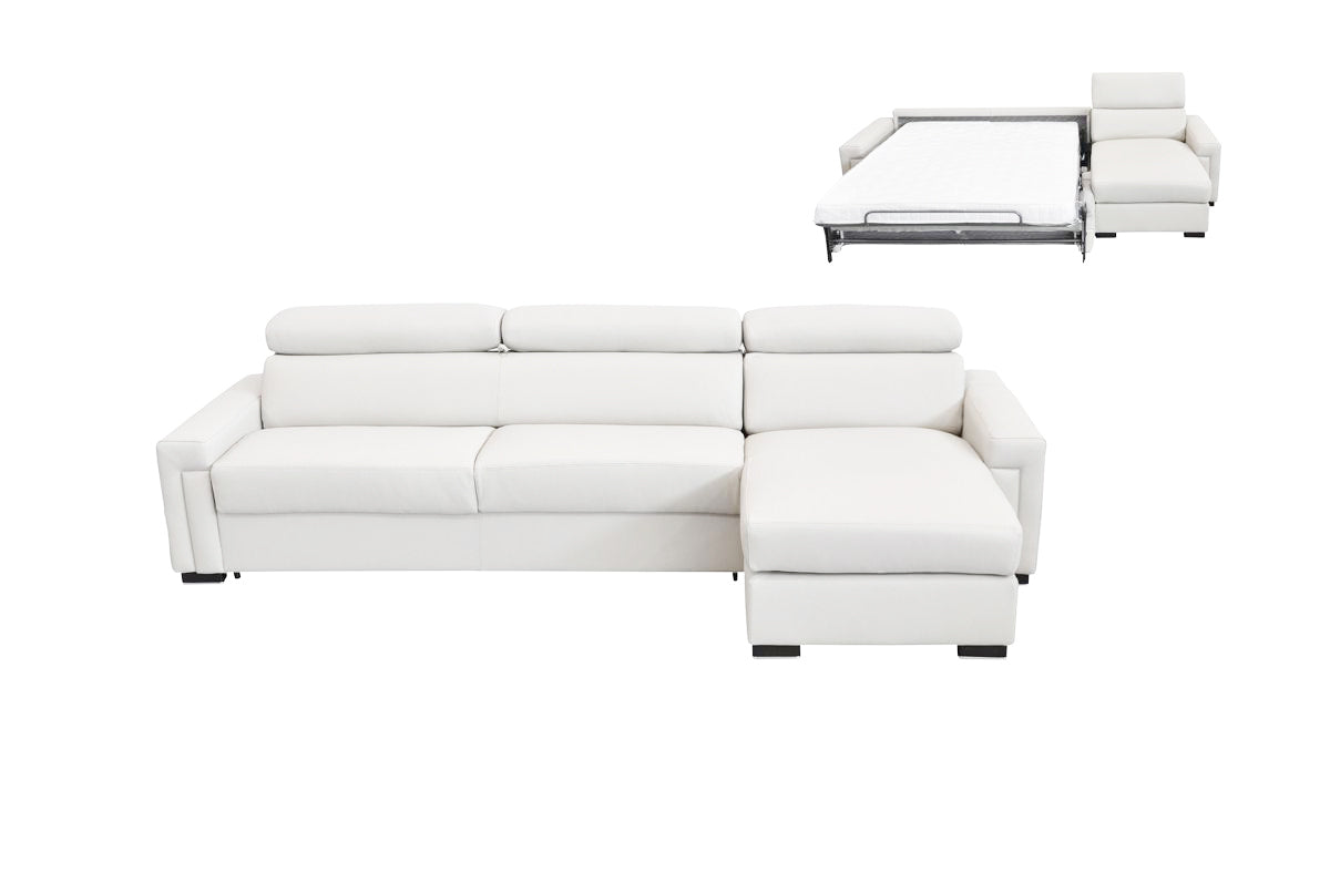 Lamod Italia Sacha Modern White Leather Reversible Sectional Sofa Bed With Storage Model VGNT-SACHA-E3018-W