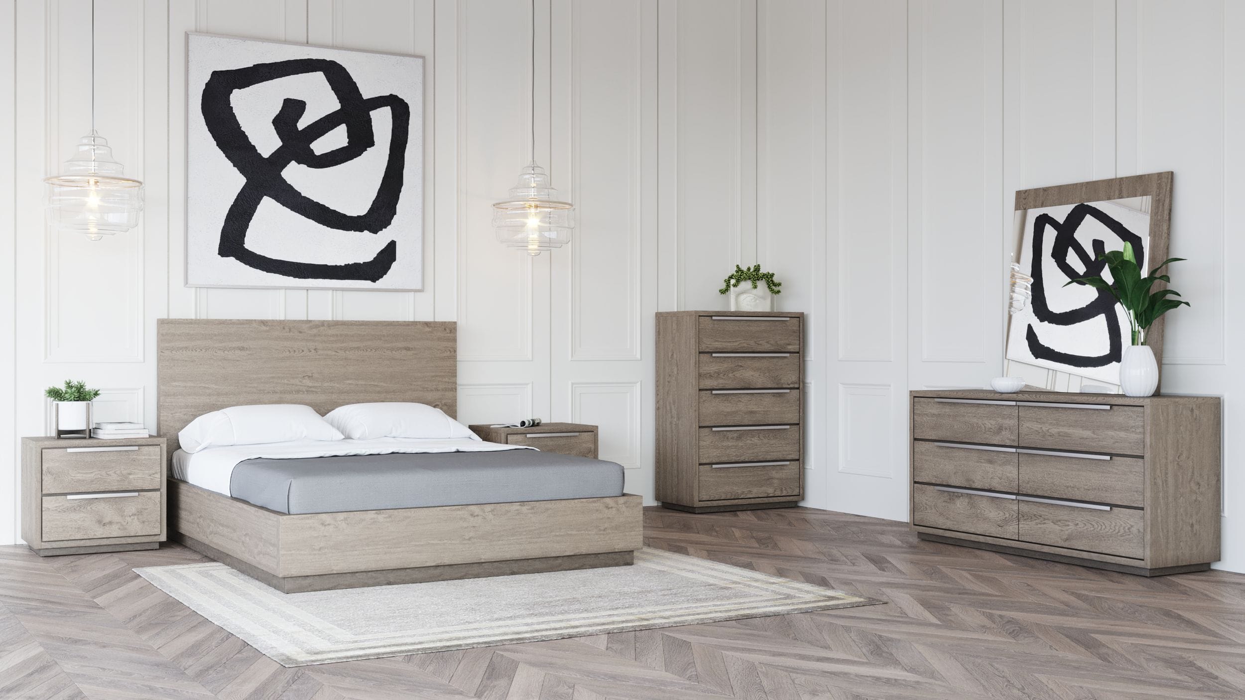 Queen Modrest Samson Contemporary Grey & Silver Bedroom Set Model VGLBHAMI-SET-Q