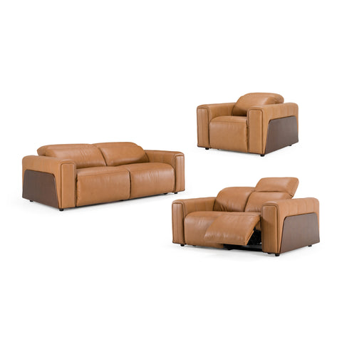 Divani Casa Sandstone Modern Brown Leather Sofa Set With Electric Recliners Model VGKV-KM.6120-SET-BRN