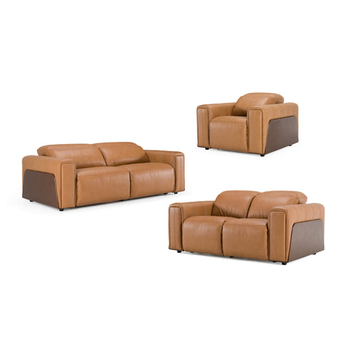 Divani Casa Sandstone Modern Brown Leather Sofa Set With Electric Recliners Model VGKV-KM.6120-SET-BRN