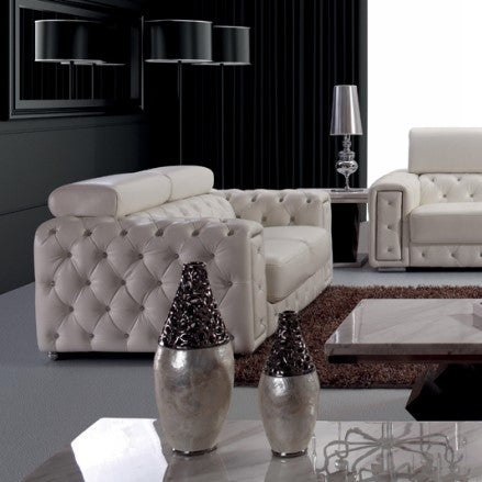 Divani Casa Lumy Modern Tufted White Leather Loveseat With Crystals Model VGBN3025-LOVE