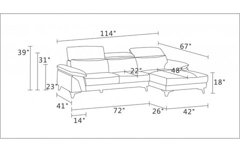 727 DivanItalia White Right Arm Facing Sectional – Top Grain Italian LeatherModel:  727-WHITE-SECT