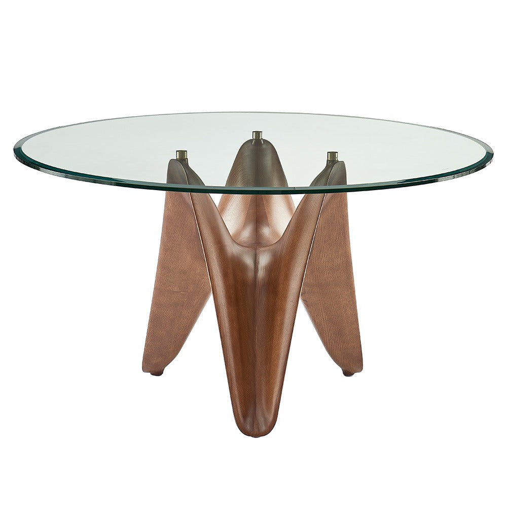 Modrest Seguin Round Glass & Walnut Dining Table Model VGCSRT-20045-BRN-DT
