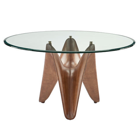 Modrest Seguin Round Glass & Walnut Dining Table Model VGCSRT-20045-BRN-DT