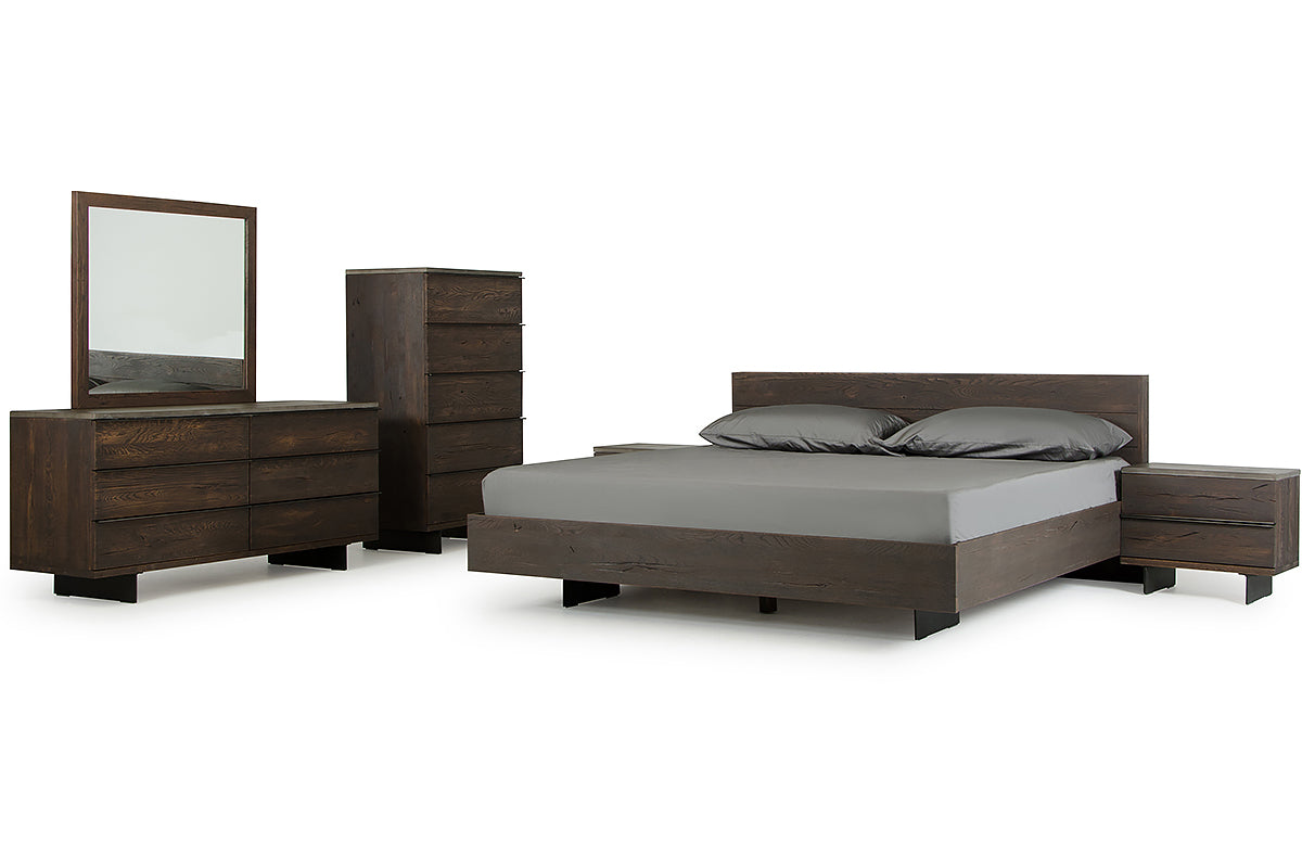 Queen Modrest Selma Modern Dark Aged Oak Concrete Bedroom Set