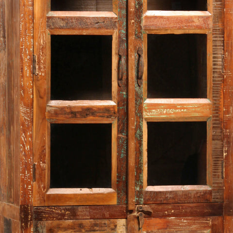 Nantucket Medium Brown Distressed Paint and Seal Glass Cabinet