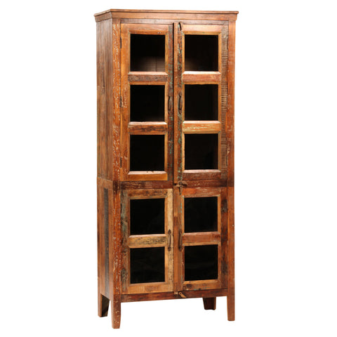 Nantucket Medium Brown Distressed Paint and Seal Glass Cabinet