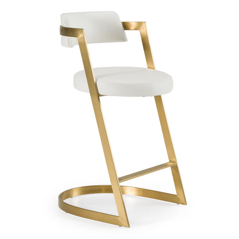 Modrest Shandra White Leatherette & Gold Counter Stool Model VGRH-RHS-CS-220-PU-WHT-CS
