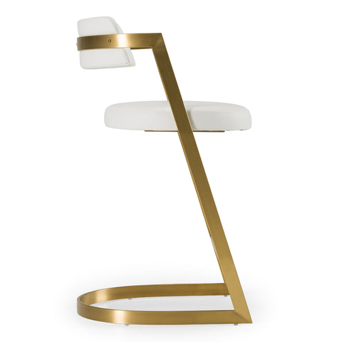 Modrest Shandra White Leatherette & Gold Counter Stool Model VGRH-RHS-CS-220-PU-WHT-CS