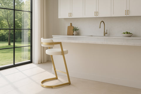 Modrest Shandra White Leatherette & Gold Counter Stool Model VGRH-RHS-CS-220-PU-WHT-CS