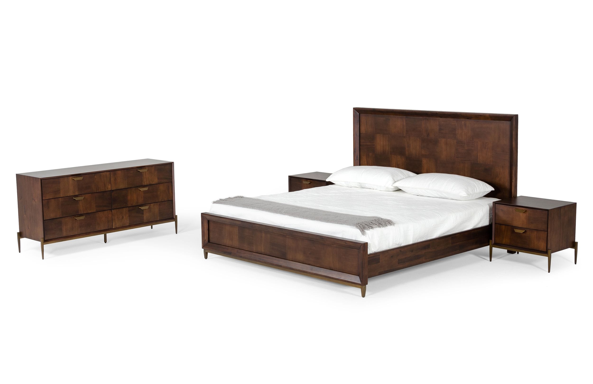 Modrest Shane - Eastern King Modern Acacia & Brass Bed