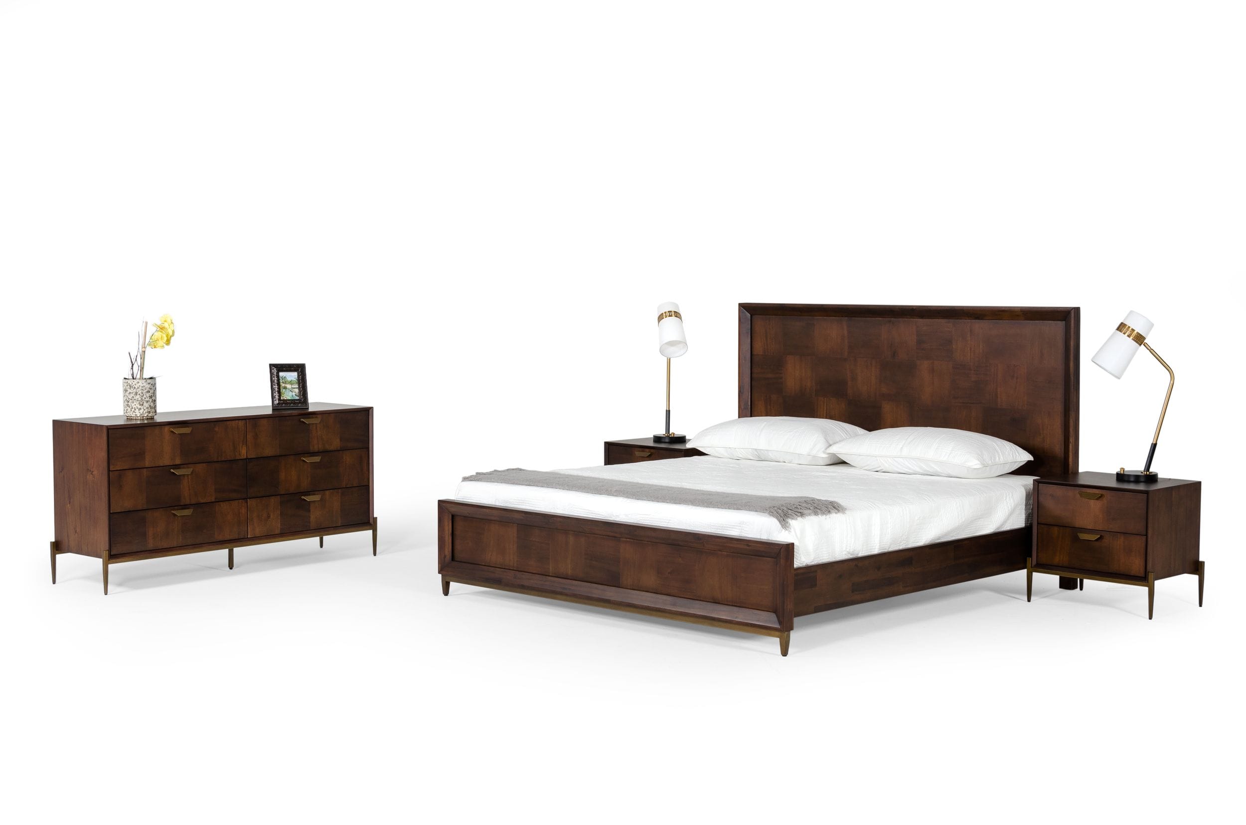 Modrest Shane - Eastern King Modern Acacia & Brass Bed