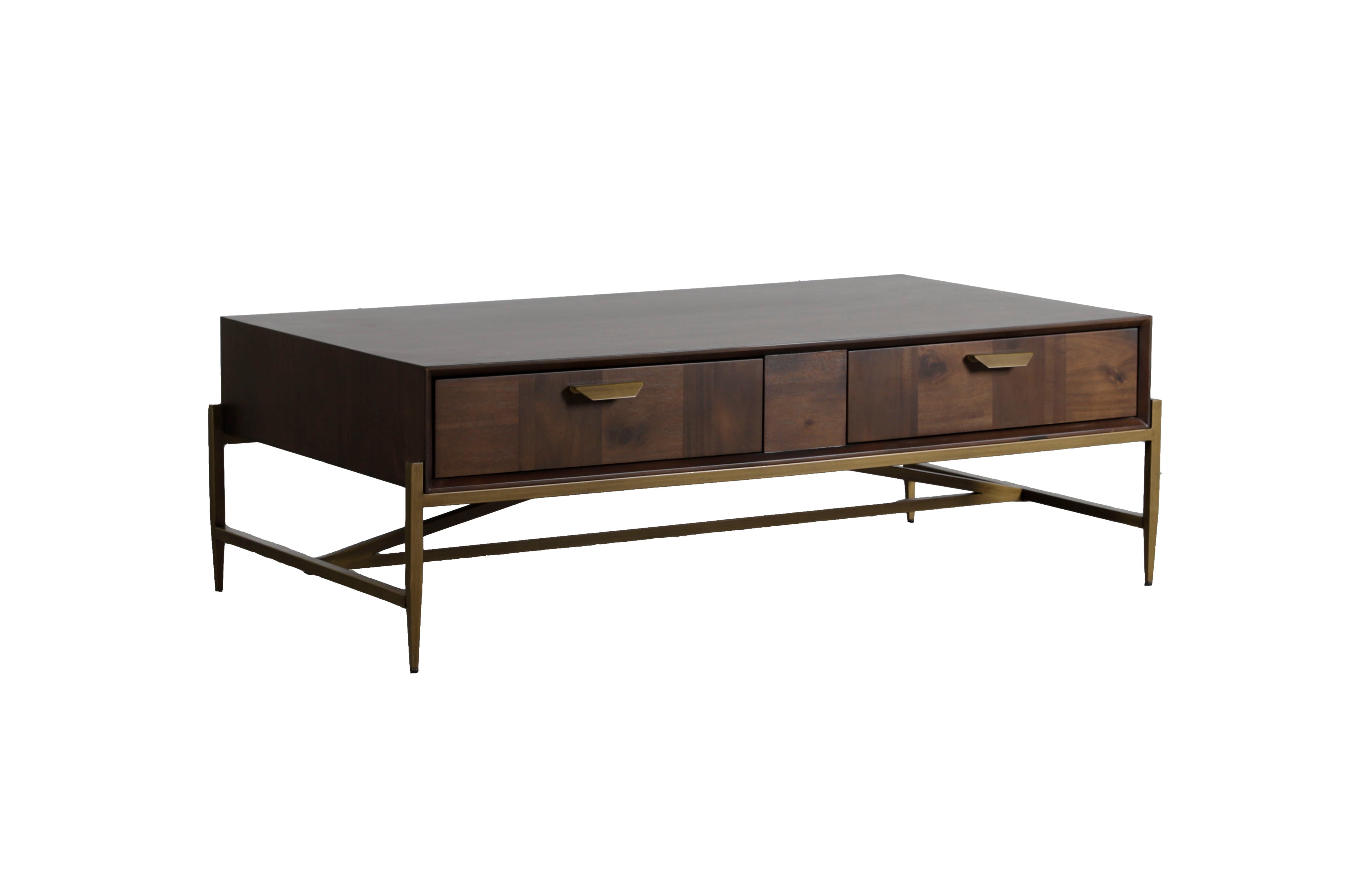Modrest Shane Modern Acacia & Brass Coffee Table Model VGNXMEMPHIS-ACA-CT