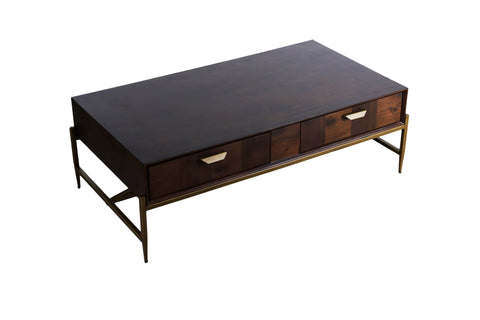 Modrest Shane Modern Acacia & Brass Coffee Table Model VGNXMEMPHIS-ACA-CT