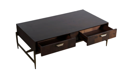 Modrest Shane Modern Acacia & Brass Coffee Table Model VGNXMEMPHIS-ACA-CT