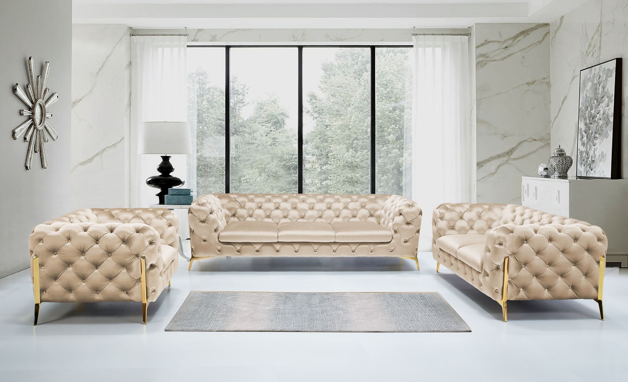 Divani Casa Sheila Transitional Light Beige Fabric Sofa Set Model VGCA1346-OBEI-SET
