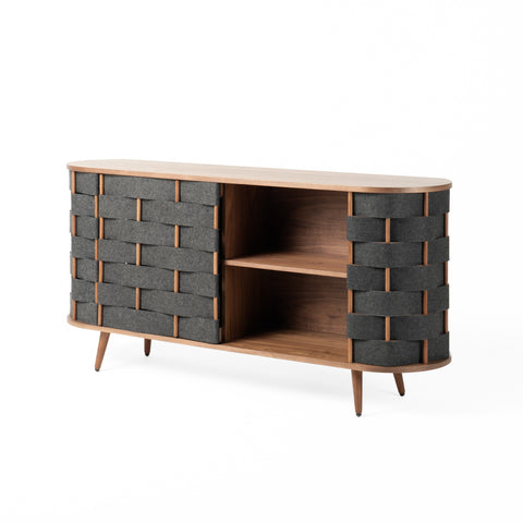 Modrest Sheridan Mid Century Modern Grey Fabric & Walnut Buffet Model VGDWJ9899