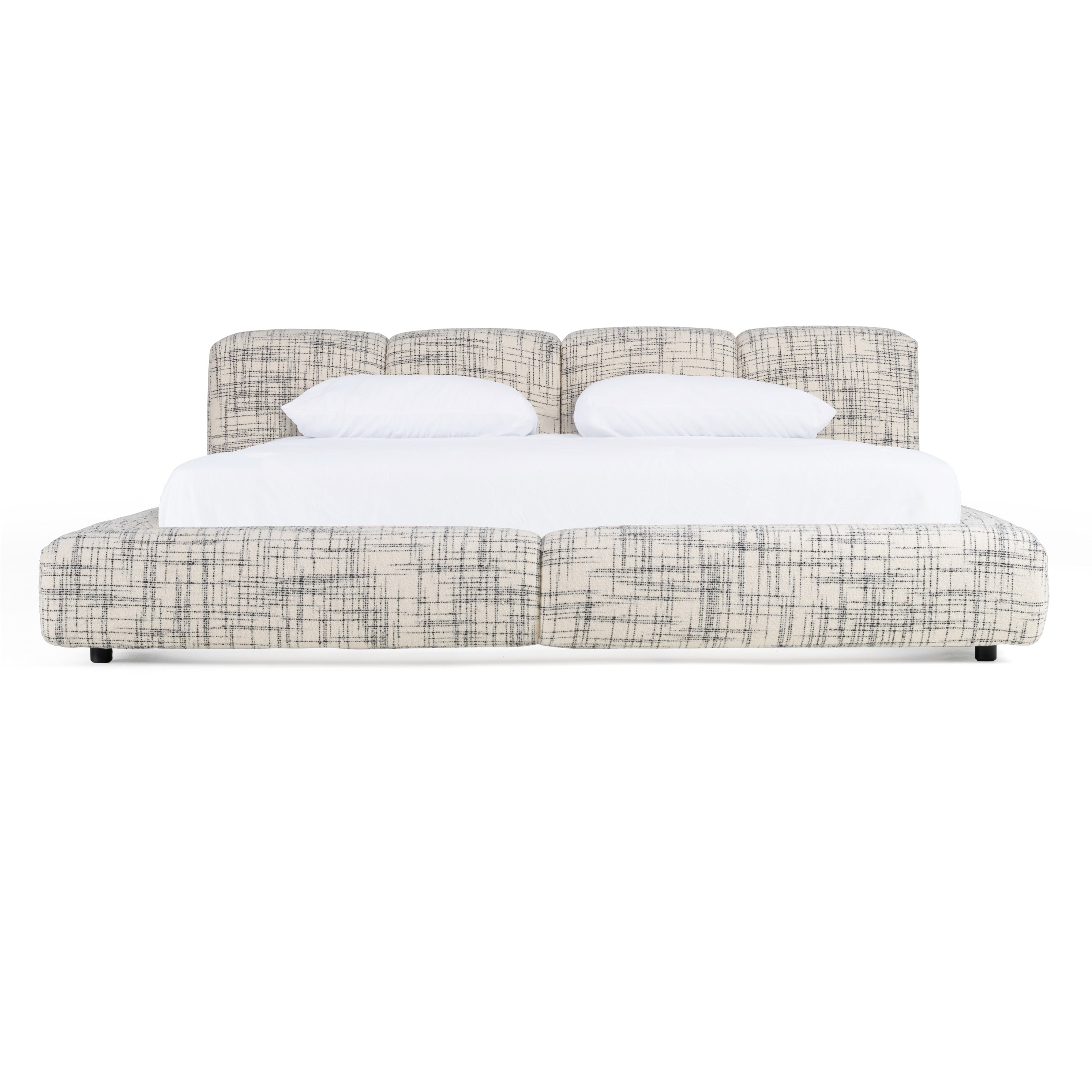 Eastern King Modrest Shiloh Modern Off White & Black Fabric Bed Model VGEV-B070-WHTBLK-EK