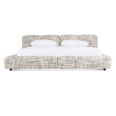 Eastern King Modrest Shiloh Modern Off White & Black Fabric Bed Model VGEV-B070-WHTBLK-EK