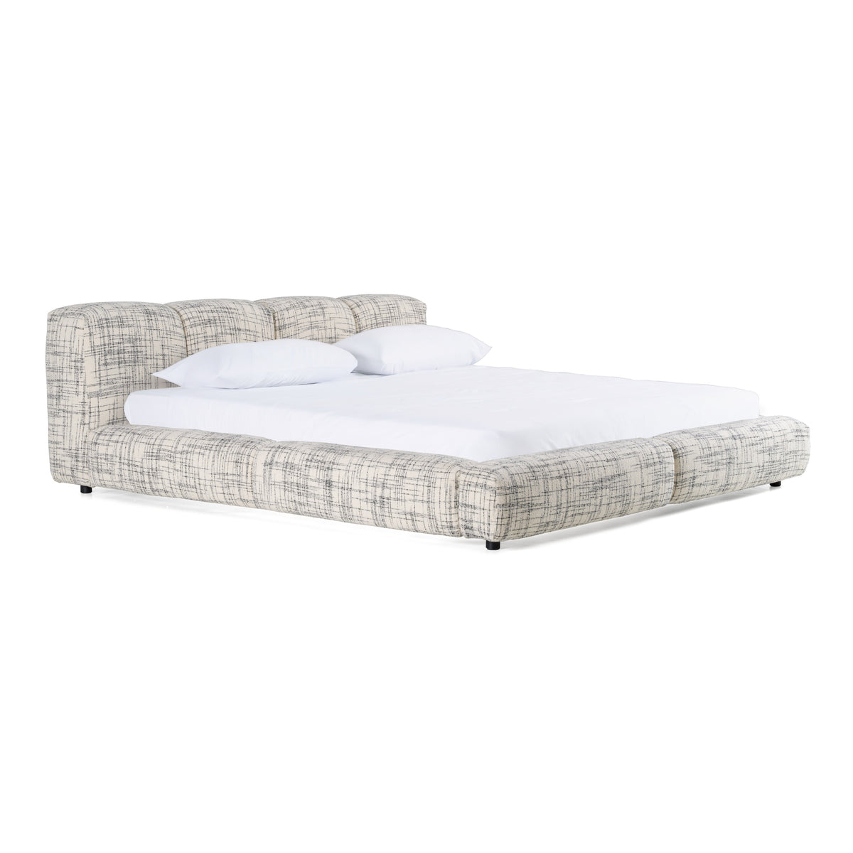 Eastern King Modrest Shiloh Modern Off White & Black Fabric Bed Model VGEV-B070-WHTBLK-EK