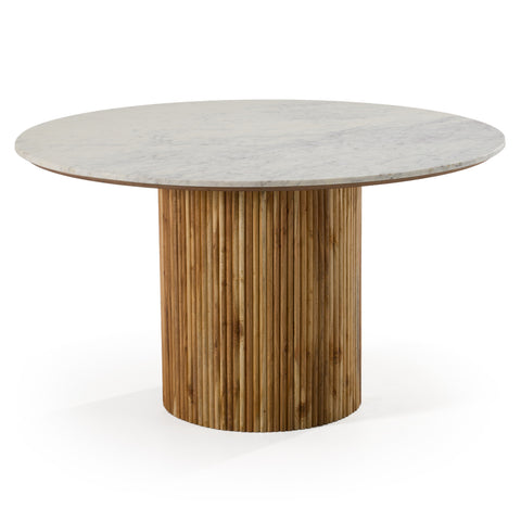 Modrest Shirley Modern White Marble & Natural Acacia Round Dining Table Model VGNR-NI90125