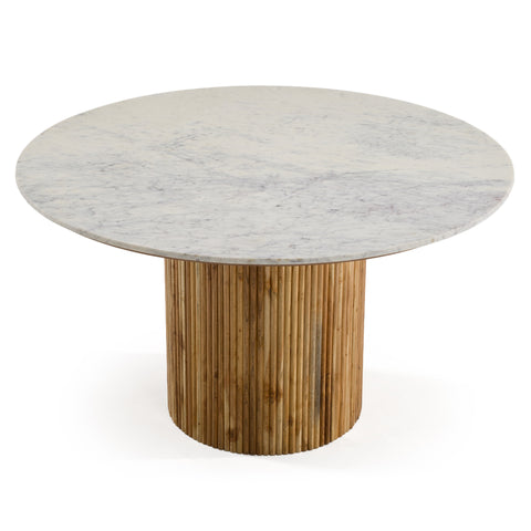 Modrest Shirley Modern White Marble & Natural Acacia Round Dining Table Model VGNR-NI90125