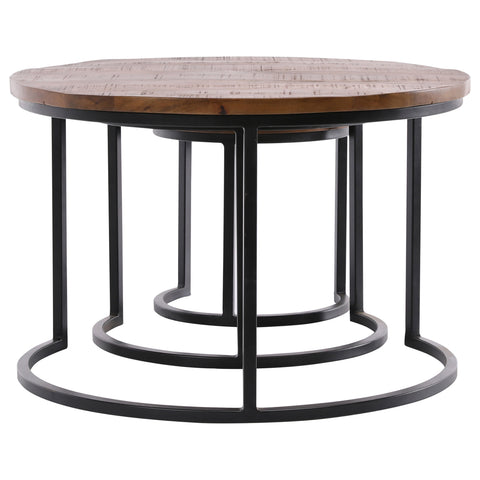 Shelby Medium Brown Sealed Finish and Gunmetal Base Nesting Tables