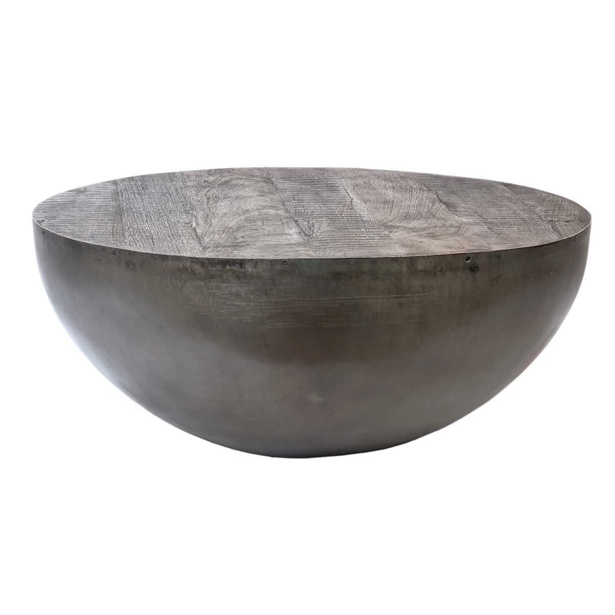Sarika Antique Grey Wood Wash and Dark Pewter Metal Finish Coffee Table