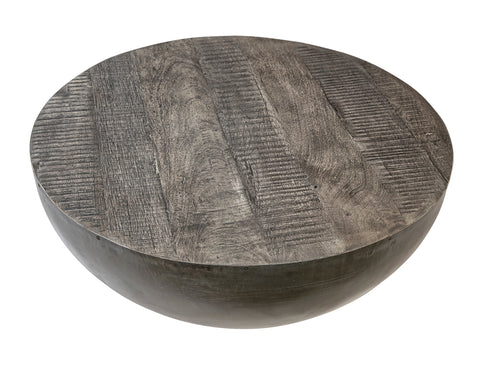 Sarika Antique Grey Wood Wash and Dark Pewter Metal Finish Coffee Table