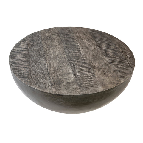 Sarika Antique Grey Wood Wash and Dark Pewter Metal Finish Coffee Table