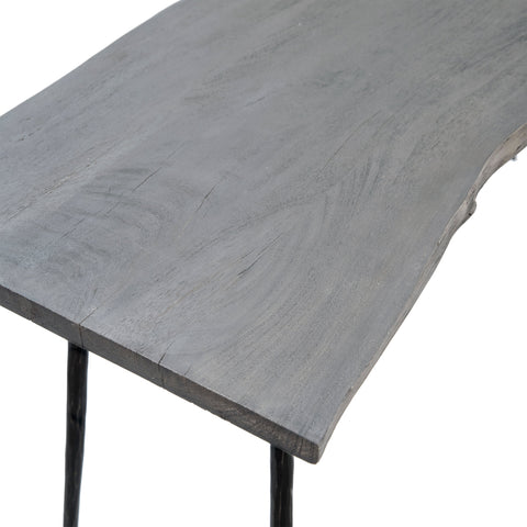 Velez Sandblasted Grey Finish and Antique Black Metal Legs Console Table