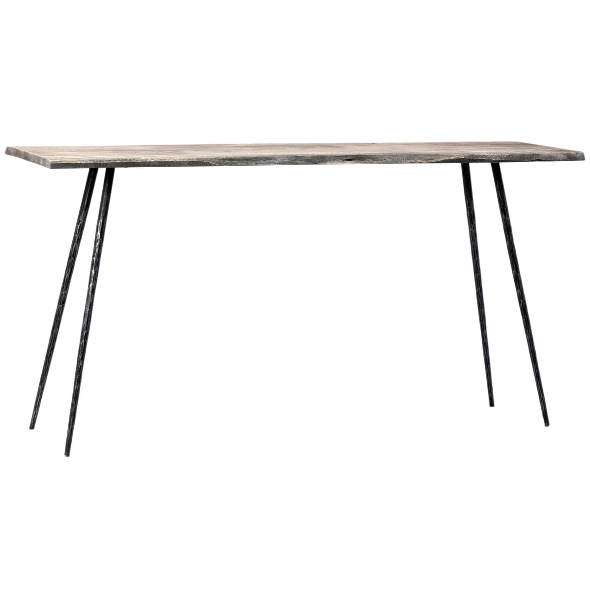 Velez Sandblasted Grey Finish and Antique Black Metal Legs Console Table