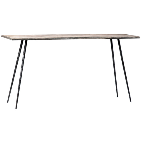 Velez Sandblasted Grey Finish and Antique Black Metal Legs Console Table