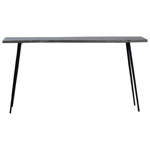 Velez Sandblasted Grey Finish and Antique Black Metal Legs Console Table