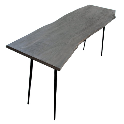 Velez Sandblasted Grey Finish and Antique Black Metal Legs Console Table