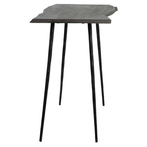 Velez Sandblasted Grey Finish and Antique Black Metal Legs Console Table