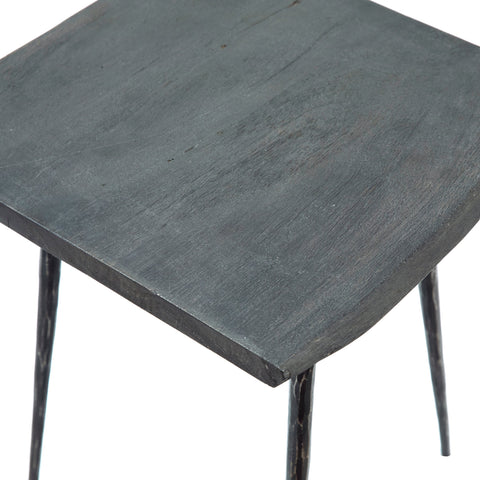 Velez Sandblasted Grey Finish and Antique Black Metal Legs Side Table