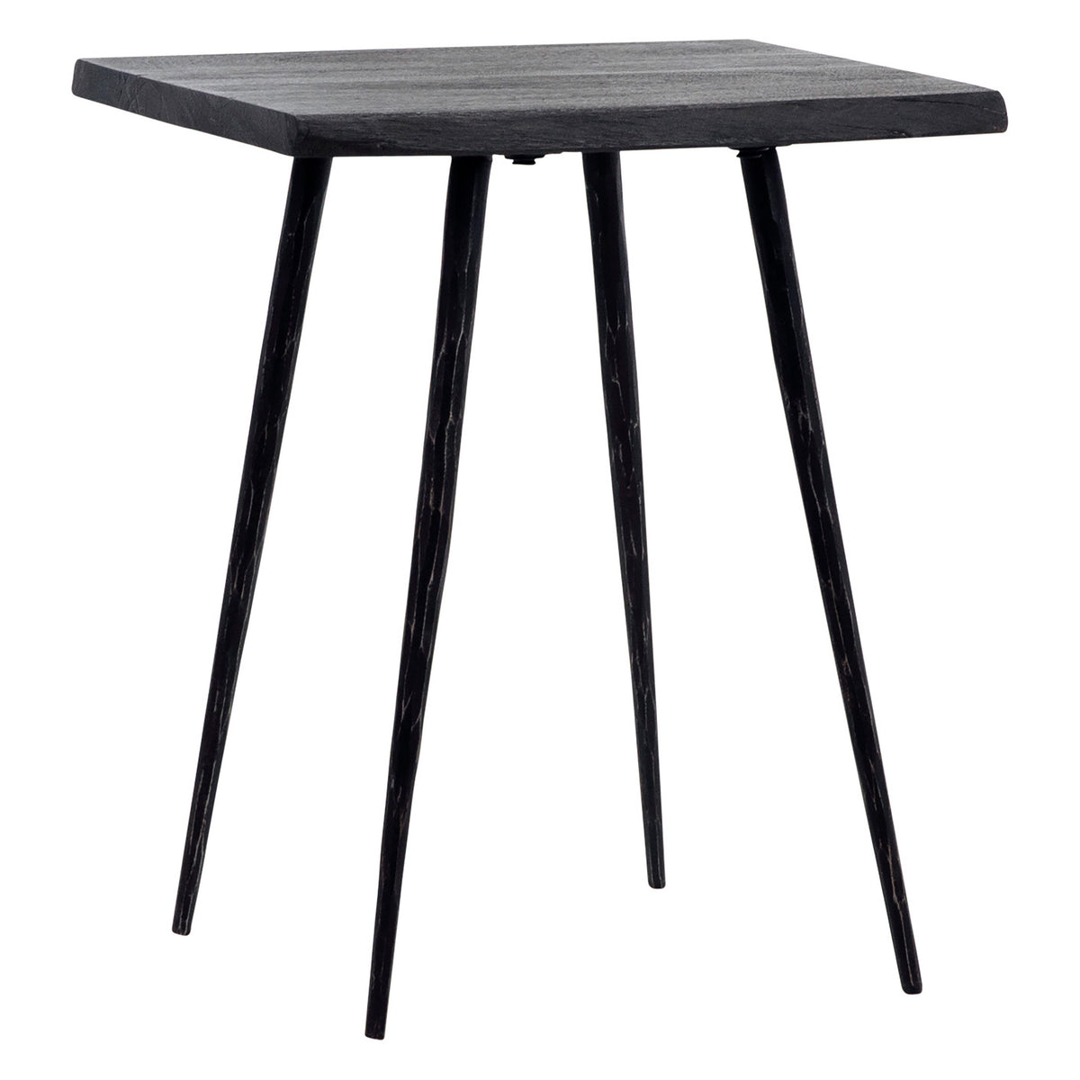 Velez Sandblasted Grey Finish and Antique Black Metal Legs Side Table
