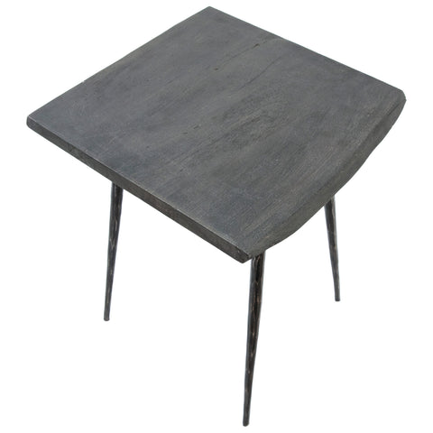 Velez Sandblasted Grey Finish and Antique Black Metal Legs Side Table