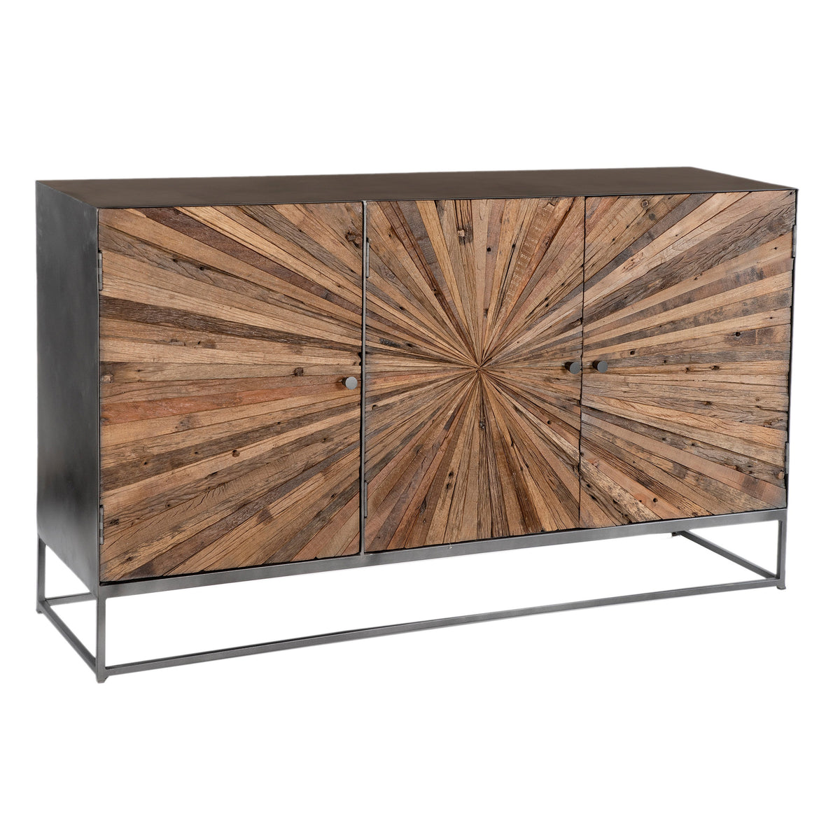 Hasse Gunmetal Steel with Natural Wood Finish Sideboard