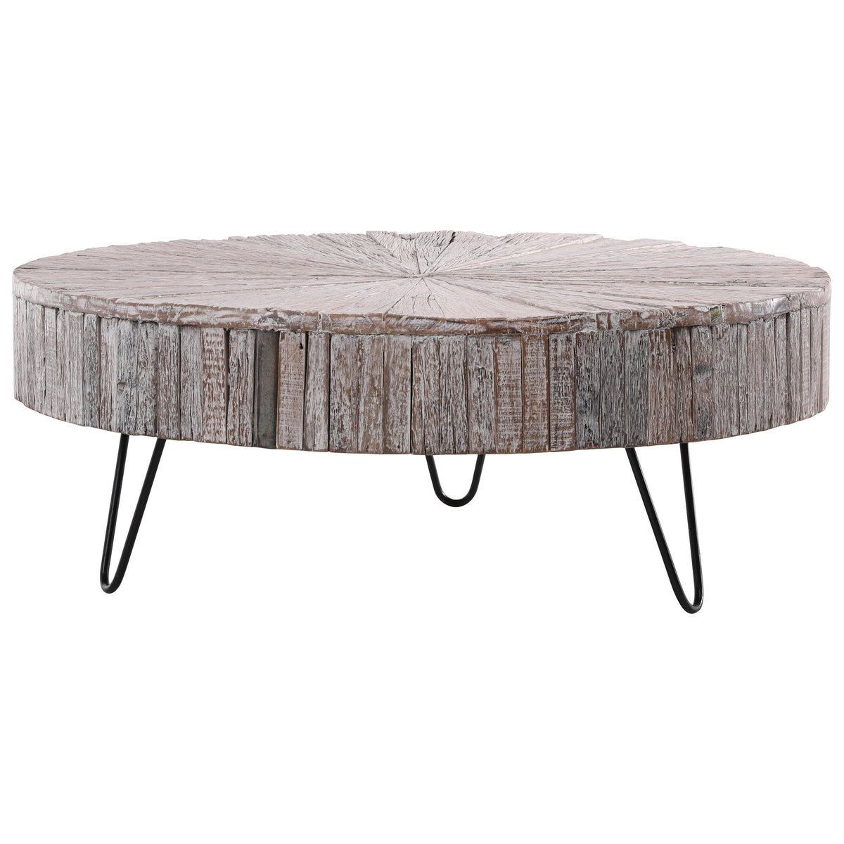 Guidan Light Grey Wash Sealed Finish and Gunmetal Legs Coffee Table