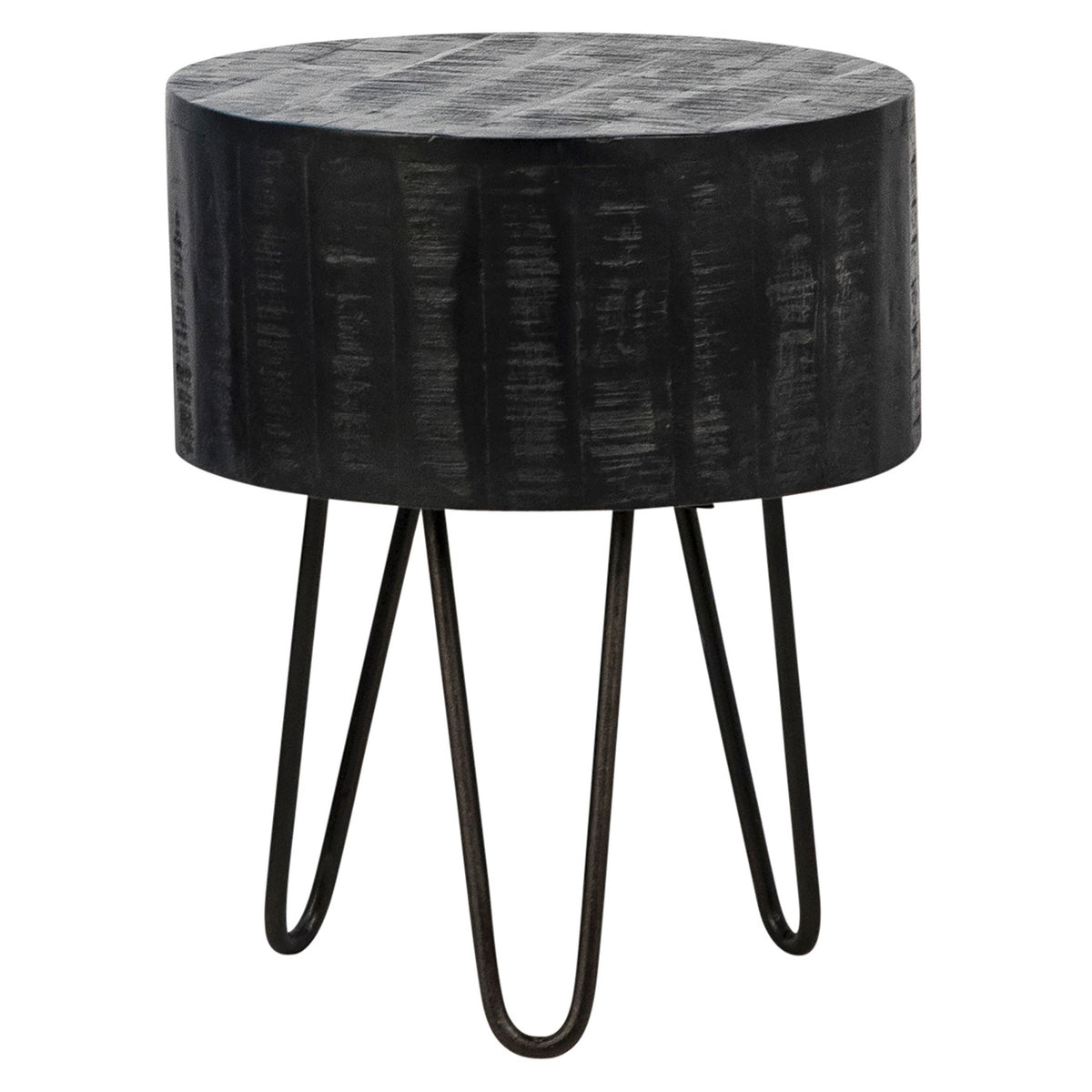 Barocca Black Sealed Wood and Iron Finish Side Table