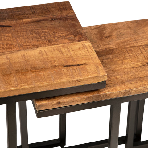 Simone Natural Wood Sealed Finish and Gunmetal Frame Nesting Tables