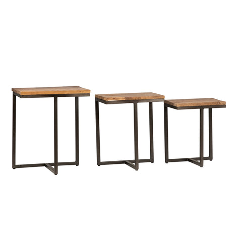 Simone Natural Wood Sealed Finish and Gunmetal Frame Nesting Tables