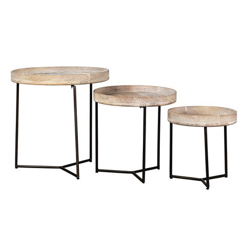 Thomas Light Warm Wash Finish and Black Iron Legs Nesting Tables