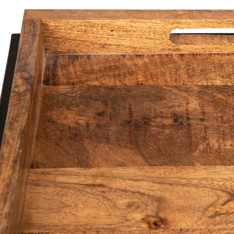 Alfred Natural Wood Sealed Finish and Black Metal Nesting Tables