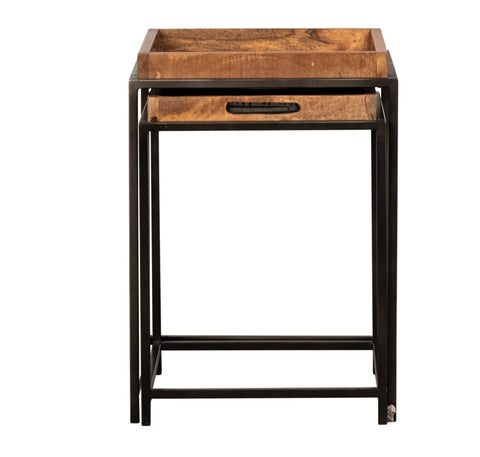 Alfred Natural Wood Sealed Finish and Black Metal Nesting Tables